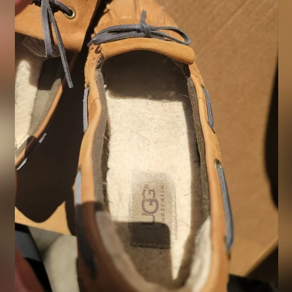 UGG Womens Haylie Brown Leather Shearling Fur Boat Shoes - Picture 8 of 9